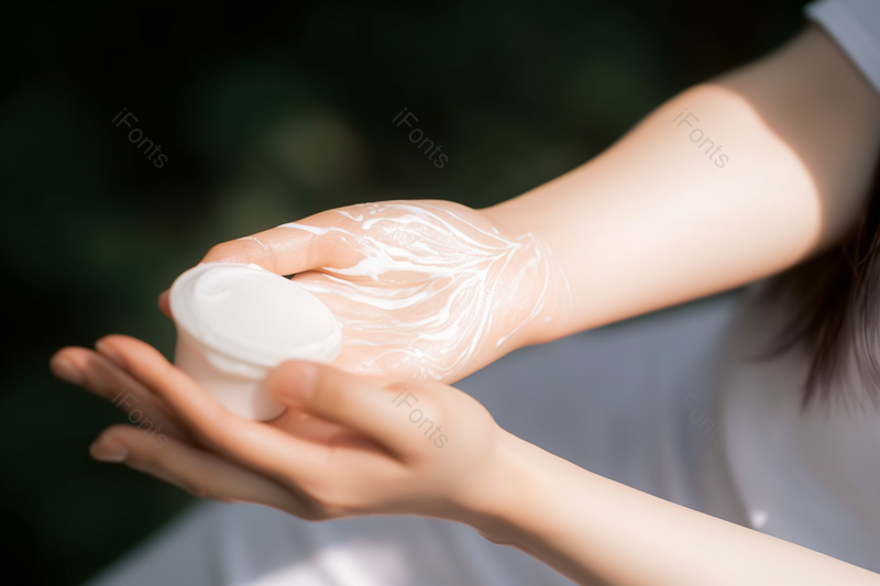 女性把乳液液体防晒霜涂抹倒在局部部位手上摄影背景,高清,摄影图,摄影图片,图片大全,摄影图免费下载